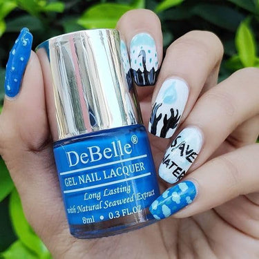 DeBelle Gel Nail Polish La Azure (Blue Nail Paint)|Non UV - Gel Finish |Chip Resistant | Seaweed Enriched Formula| Long Lasting|Cruelty and Toxic Free| 8ml